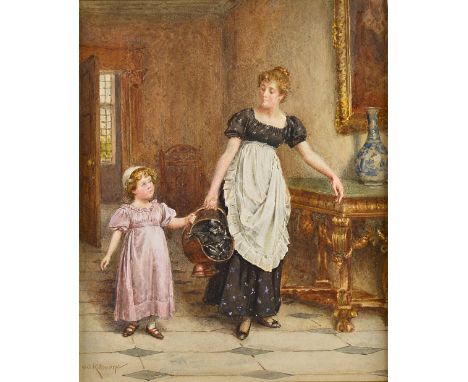 George Goodwin Kilburne (1839-1924), Many hands make light work, watercolour, signed, 24cm x 20cm. Illustrated. 