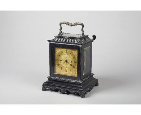 An ebonised table clock, in the Chinese tasteBy James McCabe, Royal Exchange, London, No. 12203, circa 1850The case of stylis