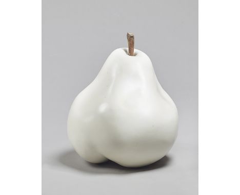 Untitled, white glaze ceramic pear of large proportions, unsigned 40cm high. Illustrated. 