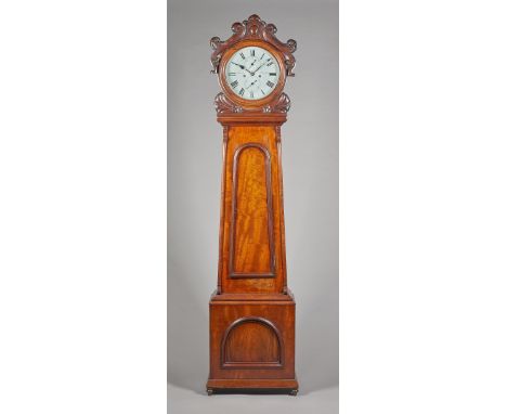 A Victorian Scottish mahogany longcase clockBy Hunter, Glasgow, circa 1850The carved drum-shaped hood with glazed bezel, abov