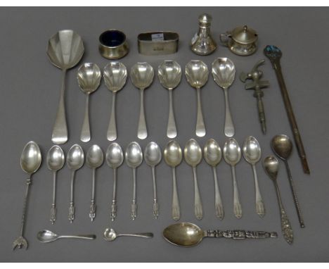 Silver, comprising; a set of six fruit spoons, Birmingham 1934, a similar fruit serving spoon, Birmingham 1929, a set of six 