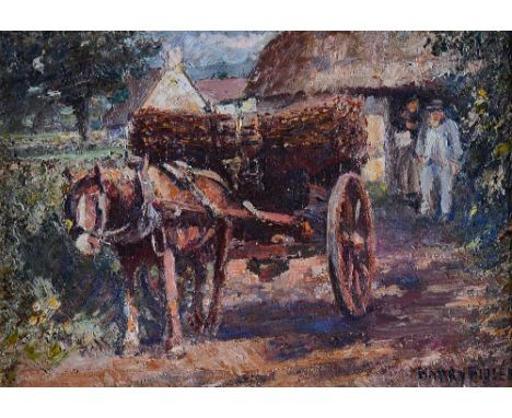 Harry Fidler (1856-1935), A cartload of hurdles, oil on canvas laid on panel, signed, 24cm x 35cm. Illustrated. 