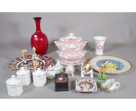 Ceramics, including; a 19th century and later decorative ceramic cabinet plates, red and white transfer printed tureens, a Be