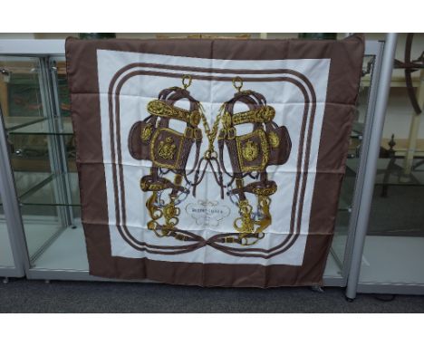 Two Hermes silk lady's scarves comprising; 'Springs' by Ledoux, 88cm x 88cm and 'Brides de Gala', 88cm x 88cm, both boxed and