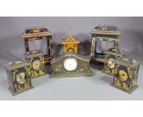 A group of 20th century chinoiserie decorated mantel clock cases, (qty). 