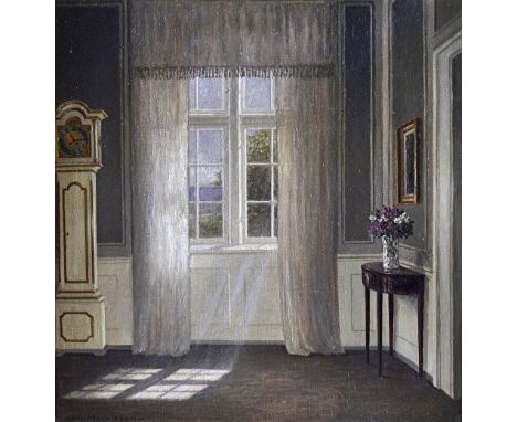 William Henrikson (1880-1964), White interior with longcase clock, oil on canvas, signed, 48cm x 47cm. DDS Illustrated. 