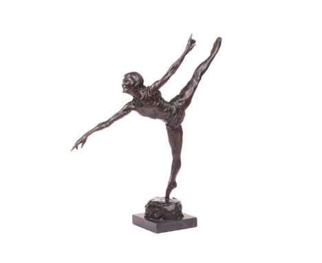 Enzo Plazzotta (1921-1981) Italian, 'Study for an Arabesque', 1972, patinated bronze figure of a dancer, numbered 2/9, Plazzo