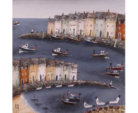 Rebecca Lardner (b.1971), 'Busy Bay', signed 'Rebecca Lardner' (lower right), oil on canvas, 50 x 50 cm, unframedCrossing Gat