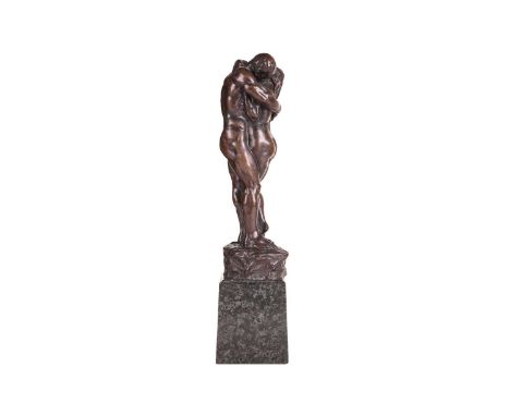 Charles Robinson Sykes (1875-1950), British 'Adam and Eve', a rare bronze sculpture of two nude figures embracing standing on