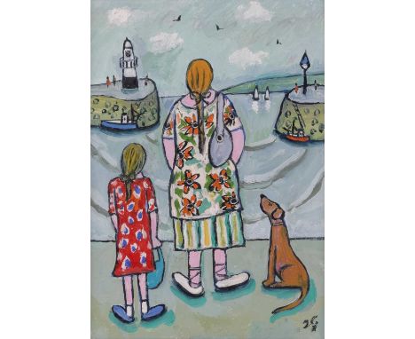 Joan Gillchrest (British 1918-2008), On Holiday, monogrammed (lower right), oil on card, 17 x 12 cm, framed and glazed 44 x 3