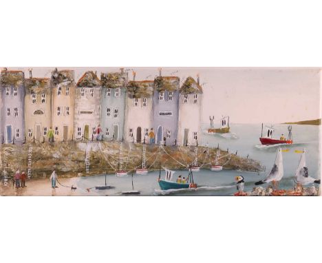 Rebecca Lardner (b.1971), Seagull Wharf, signed 'Rebecca Lardner' (lower left), oil on canvas, 20 x 50 cm, unframedNeville Co