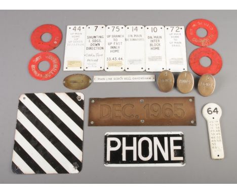 A quantity of assorted railway signage. To include markers, 'points' and enamel examples.  