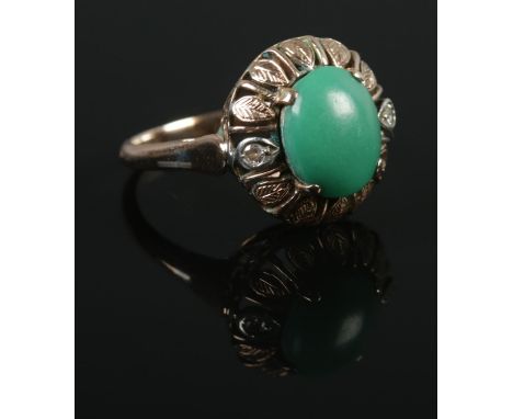 A 9ct Gold, Turquoise and Diamond dress ring. Size LÂ½. Total weight: 5.1g  