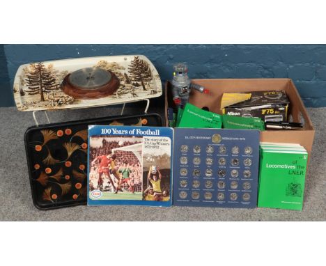 A quantity of assorted items, to include wall barometer, 'Locomotives of the LNER' books, folding metal tray and The Story of