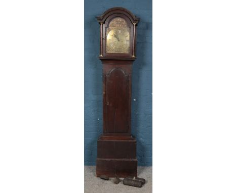 A twin weight longcase clock for restoration, with Roman Numeral dial marked for Abraham Ian Goldington, Leonard Weatherad an