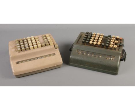 Two vintage Plus desktop mechanical adding machines.  