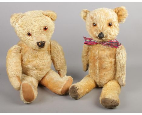 Two vintage jointed mohair teddy bears.  