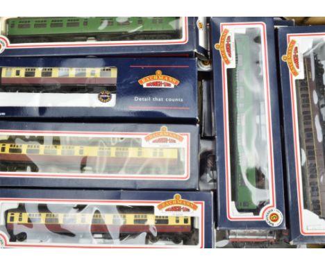Bachmann OO Gauge Passenger and Freight Stock, all in original boxes, comprising 2 Bullied coaches in BR (SR) green, two ditt
