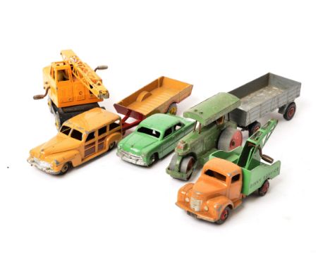 Dinky Commercial and Private Models, a playworn group of vintage vehicles, including commercial examples, 972 mounted crane, 