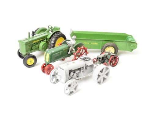 Tractors, a quartet of tractors including an ERTL, 2555, John Deere example with trailer in green livery, a Ros Model 1:32 sc