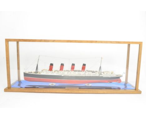 A Revell or similar 1:350 scale model of RMS 'Lusitania', constructed from a plastic kit, built and painted to a very good st