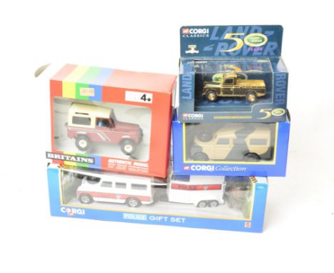 Land Rover and Range Rover Models, boxed models of vintage and modern vehicles, including examples by Britains 9507 Defender 