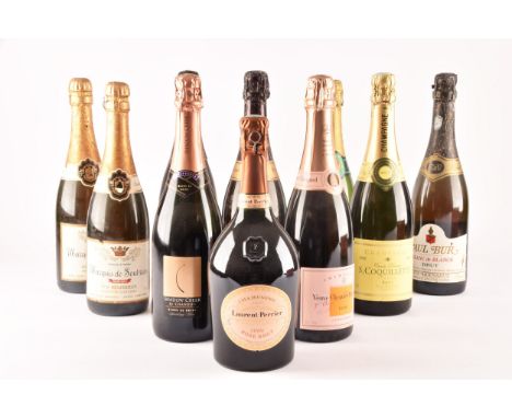 An assortment of champagne, including a boxed Laurent-Perrier cuvée rosé brut 750ml, a bottle of S.Coquillette champagne, two