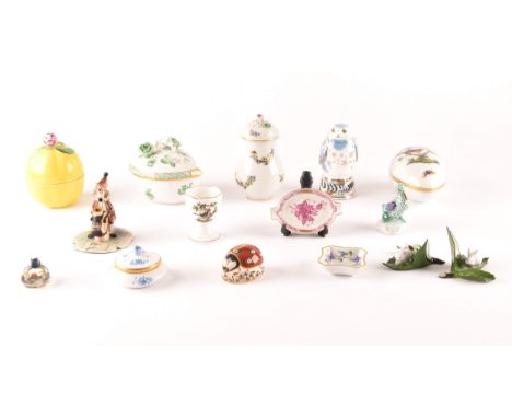 A collection of porcelain, including pieces by Asprey, Royal Worcester, Royal Crown Derby owl candle snuffer, a large selecti