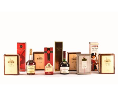 A collection of four bottles of Hine V.S.O.P cognac, together with a Hine frare and delicate champagne cognac, a bottle remy 