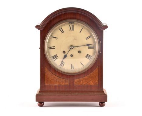 A 19th century musical mahogany dome top bracket clock, the silvered dial with black Roman numerals, with&nbsp;Gustav Becker 