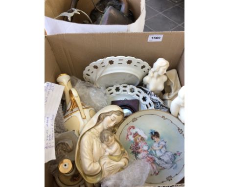 Mixed Collection of Pottery, Plates and Resin Figures Approx 12 items to include decorative floral design plates, Hamilton co