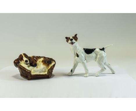 Royal Doulton Dog Figures ( 2 ) In Total. 1/ Cocker Spaniel Lying In Basket. HN2585. Model No 1155. Height 2 Inches, Issued 1