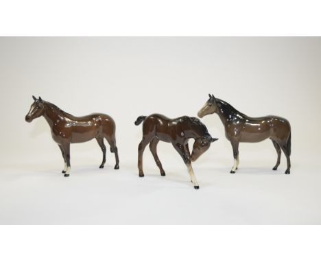 Beswick Horse Figures ( 3 ) In Total. 1/ Through bread Stallion - Small ( Two Horses ) Model No 1992. Designer A. Gredington,