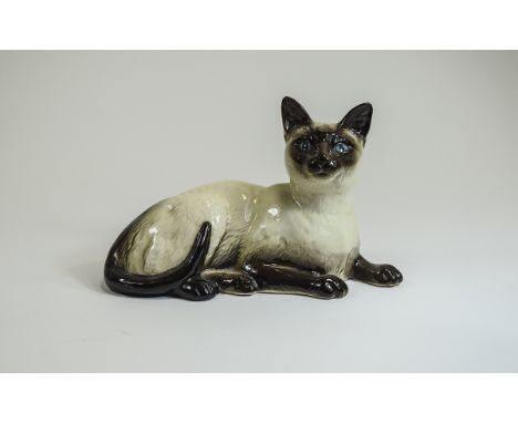 Royal Doulton Cat Figure ' Siamese Cat ' Lying. Model No 1559. Designer Pat Zalmen. Length 7.25 Inches, Mint Condition. 