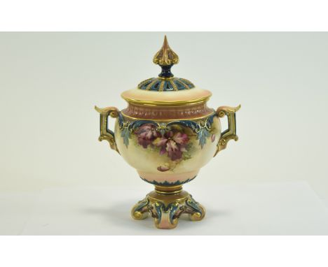 Royal Worcester Hadleys Hand Painted Pot Pourri. c.1880's. Height 7.25 Inches. All Aspects of Condition Is Good. 