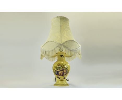 Aynsley - Fine Bone China Fruits Design Table Lamp Base, Orchard Gold Design. Base 10.5 Inches High. Excellent Condition. 