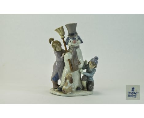 Lladro Group Figure ' The Snowman ' Model No 5713. Issued 1990. Height 8.25 Inches, has some restoration. AF