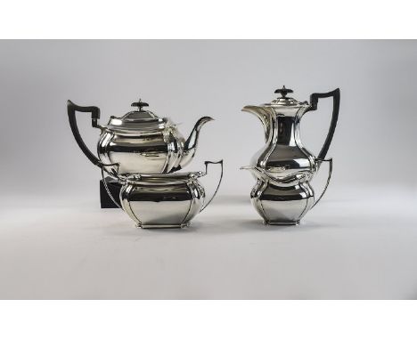 John Round 1912 Art deco solid Sterling silver four piece tea / coffee service. Fully hallmarked weighing around 1400 gms.