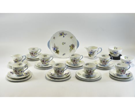 Shelley Fine Bone China ( 31 ) Piece Tea Service. c.1940's / 1950's ' Wild Flowers ' Pattern No 13668. Henley Shape. Comprise