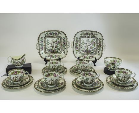 Coalport Hand Painted 22 Piece Tea Service, Comprises 6 Trios, 1 Milk Jug and 1 Sugar Bowl, 2 Sandwich Plates. Indian Tree Pa