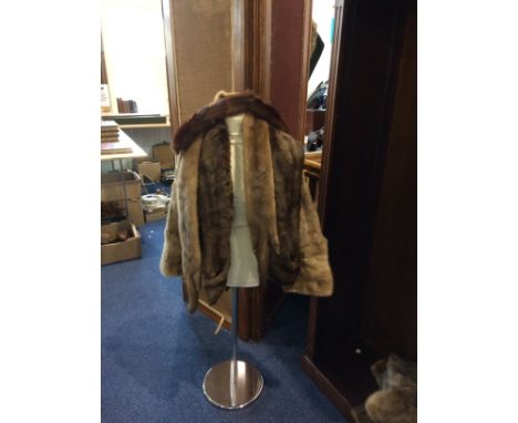 Short Mink Evening Jacket, also a Cape, Collar and Stole Ladies Mink Evening Jacket in light brown, no fastenings, shawl coll