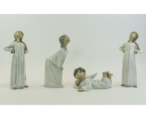 Collection Of Four Lladro Figures Comprising #4541 Angel lying Down,  #4331 Girl in nightdress leaning And Two #4872 Girl Str