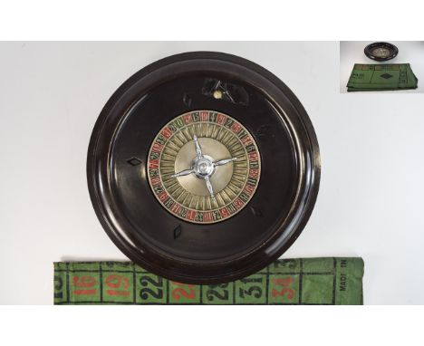 Chad Valley 1930's Solid Bakelite Roulette Wheel, Complete with Canvas Mat and Balls, No Box. The Centre Wheel Is a Solid Cas