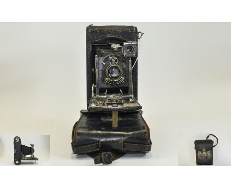 Old Bellows Kodak Camera In Leather Case