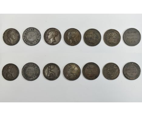 A Very Good Collection of Scarce and Rare 18th / 19th Century Tokens and Pennies ( 7 ) In Total. Comprises 1/ Victoria Penny,