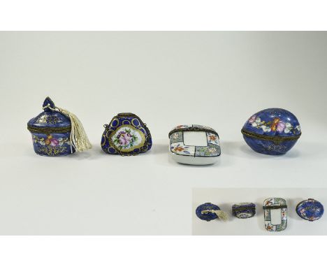 Limoges Late 19th Century Collection of Hand Painted Porcelain and Gilt Metal Hinged Trinket Boxes, Decorated with Painted St