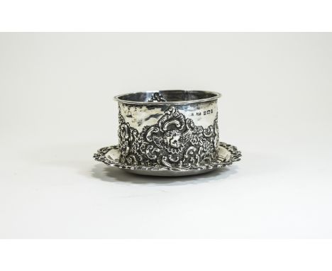 Victorian - Silver Small Circular Dish with Embossed Leaf Border, Together with a Ornately Embossed Silver Item, Decorated wi