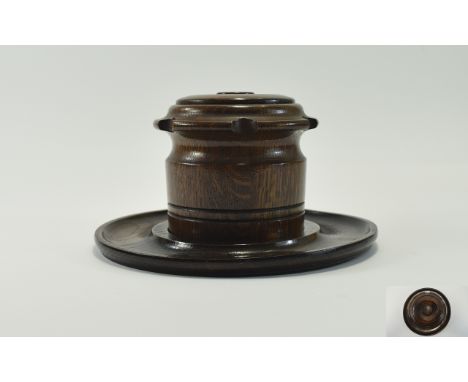 Antique Oak Cased - Lidded Tobacco Jar and Pipe Holder, Complete with Inner Ceramic Container and Oak Stand. Fantastic Condit