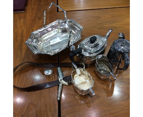 Mixed Collection of Silver Plate Items Approx 8 items in total to include, fruit basket, teapot, coffeepot, milk jug, spoon a