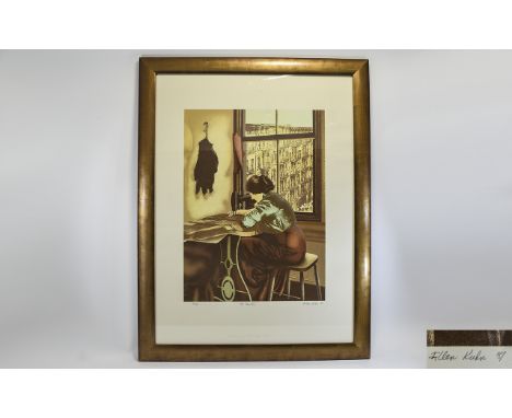 Ellen Kuhn Signed by Artist in Pencil Limited Edition Lithograph. Titled 'The Seamstress; no 95 of 150. Mounted and framed be